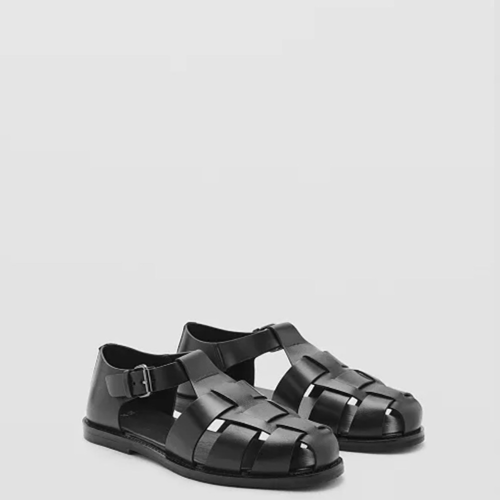 Mango Men’s Black Fisherman Sandals sz 42 / 8 UK / 9 US Leather